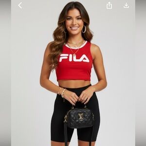 FILA Retro Red & White Trim Crop Top
